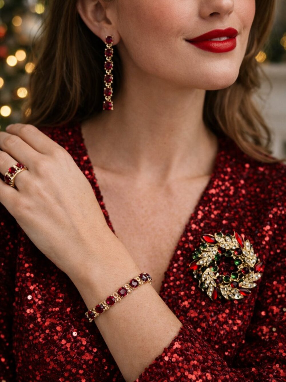 Elegant Red and Gold Jewelry Set